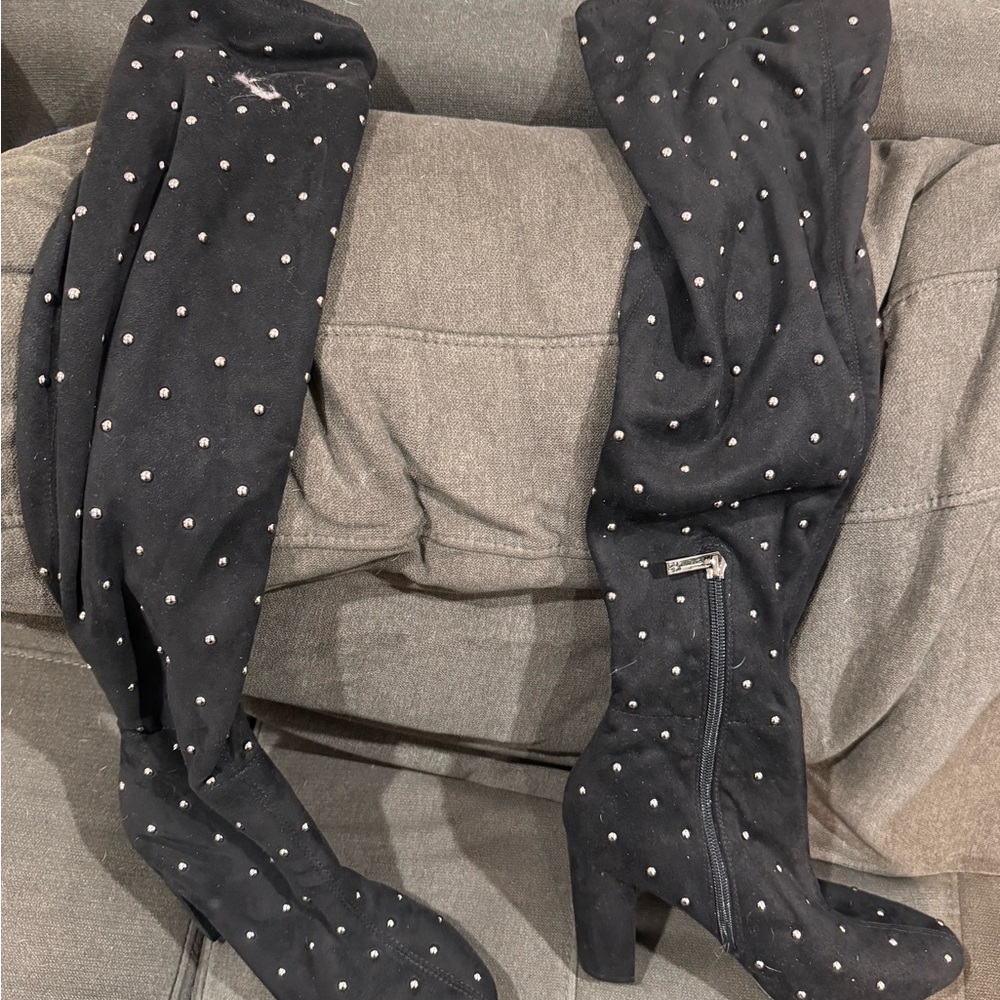 Jessica Simpson Black Over-the-Knee Bressy Boots with Studs